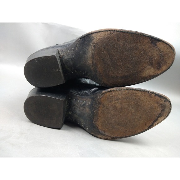 Larry Mahan Exotic Ostrich Leather Wingtip Cowboy Boots Quill Smooth size 7 B - Picture 6 of 9